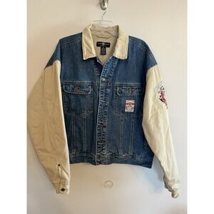 VTG 90s WARNER BROS LOONEY TUNES EMBROIDERED Denim JACKET Chore Coat Men's XL